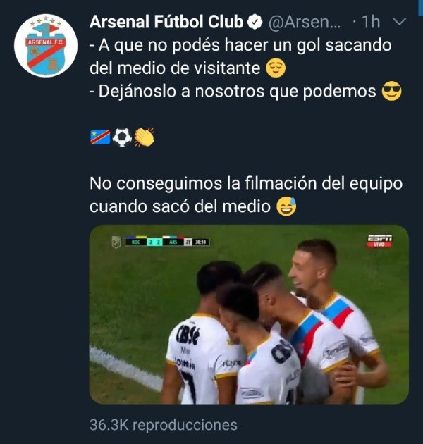 Cristian Colmán autor del gol de Arsenal sacando del medio contra Boca