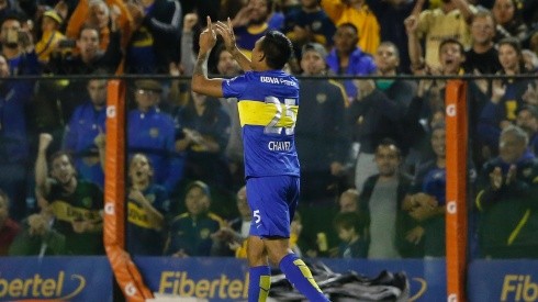 Andrés Chávez celebrando un gol en Boca.
