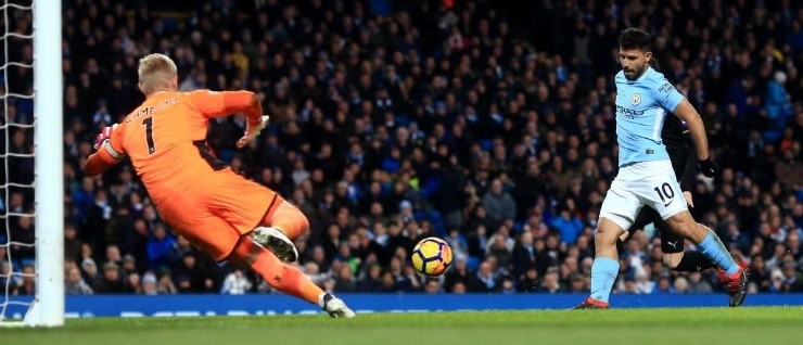 EL MÁXIMO GOLEADOR NO PARA. Agüero en su gol 195º con Manchester City.