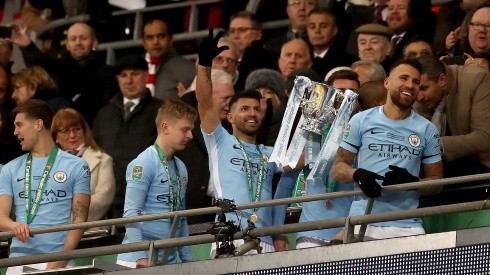 El festejo del Kun Agüero y de Nicolás Otamendi desde el vestuario del Manchester City