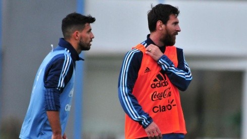 Sergio Agüero entrenando junto a Lionel Messi
