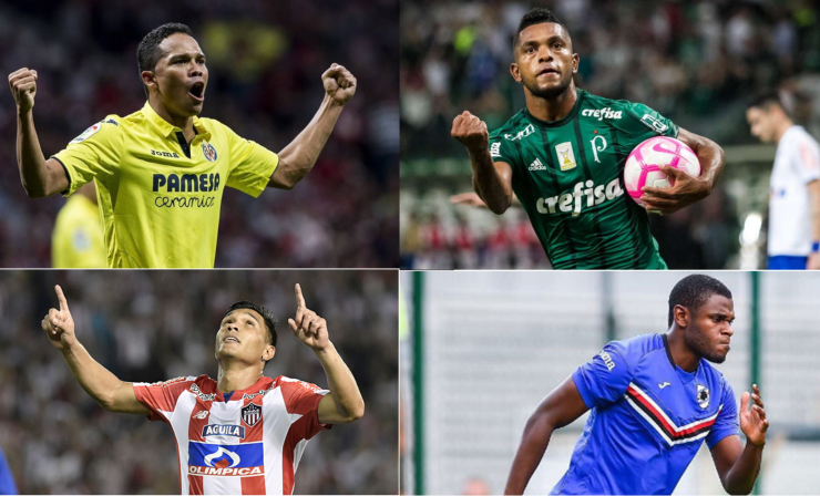 De izquierda a derecha y de arriba a abajo. Bacca (Villarreal-España), Borja (Palmeiras-Brasil), Gutiérrez (Junior-Colombia) y Zapata (Sampdoria-Italia)