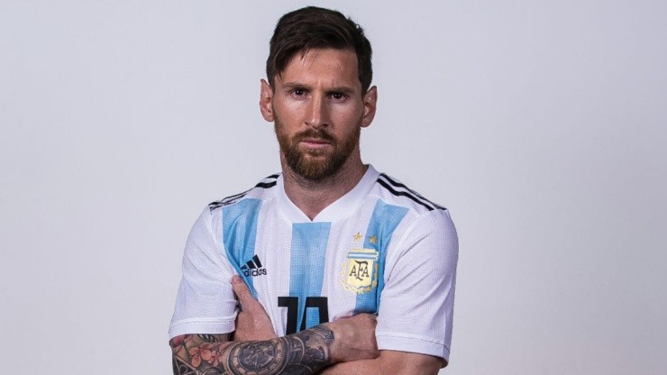 Leo Messi en la sesión oficial de fotos del Mundial.