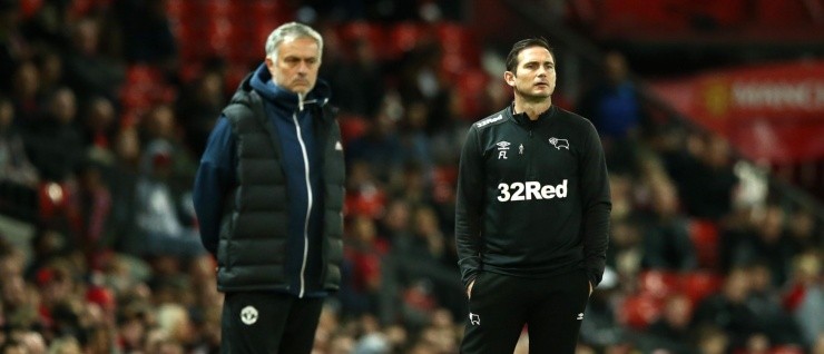 VETERANO Y NOVATO. José Mourinho y Frank Lampard como entrenadores en Old Trafford (Foto: Getty).
