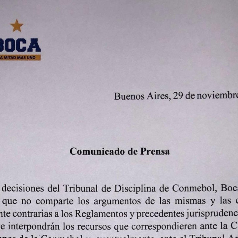 Oficial: Boca apela la decisión de la Conmebol