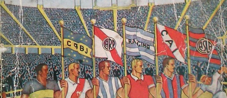 LOS CINCO. Ilustración del libro &quot;Historia de los 5 grandes del fútbol argentino&quot; (1941).
