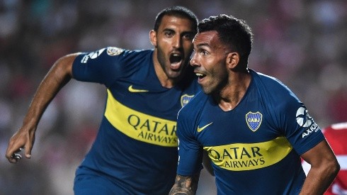 Foto de Carlos Tevez gritando un gol de Boca.