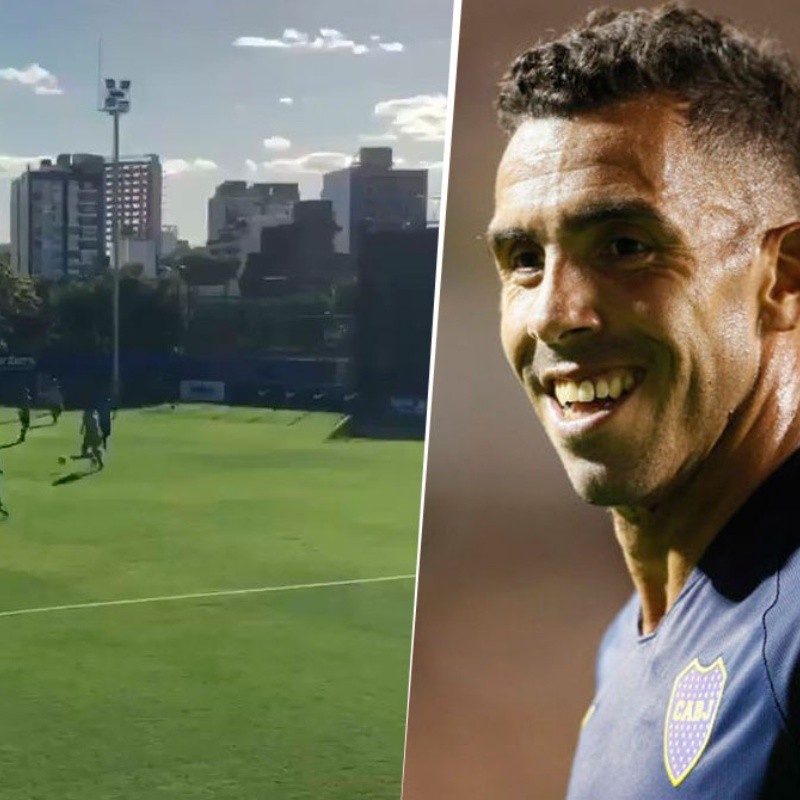 A Alfaro le encanta esto: el golazo de Tevez en el entrenamiento de Boca