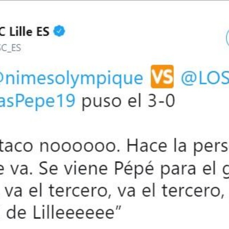 Épico: el Lille tiró un tuit usando el "y va el tercero" de la final que River le ganó a Boca