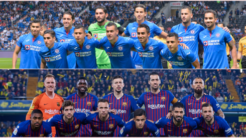 Equipos titular de Cruz Azul y Barcelona.