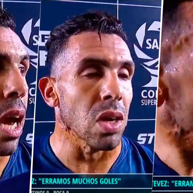 ¡Guarda, Carlitos! Tevez estaba dando una entrevista y se le cayó un cartel en la cabeza