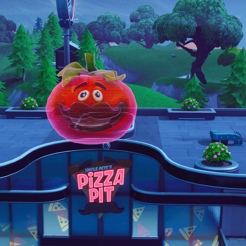 Desafío de Fortnite: Baila dentro de un holograma de Tomatoide, de Hamburrrguesa y sobre una cabeza de bola de masa gigante