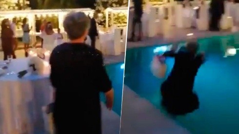Video viral: abuela quiso tomar un atajo en una fiesta, pero terminó en el agua