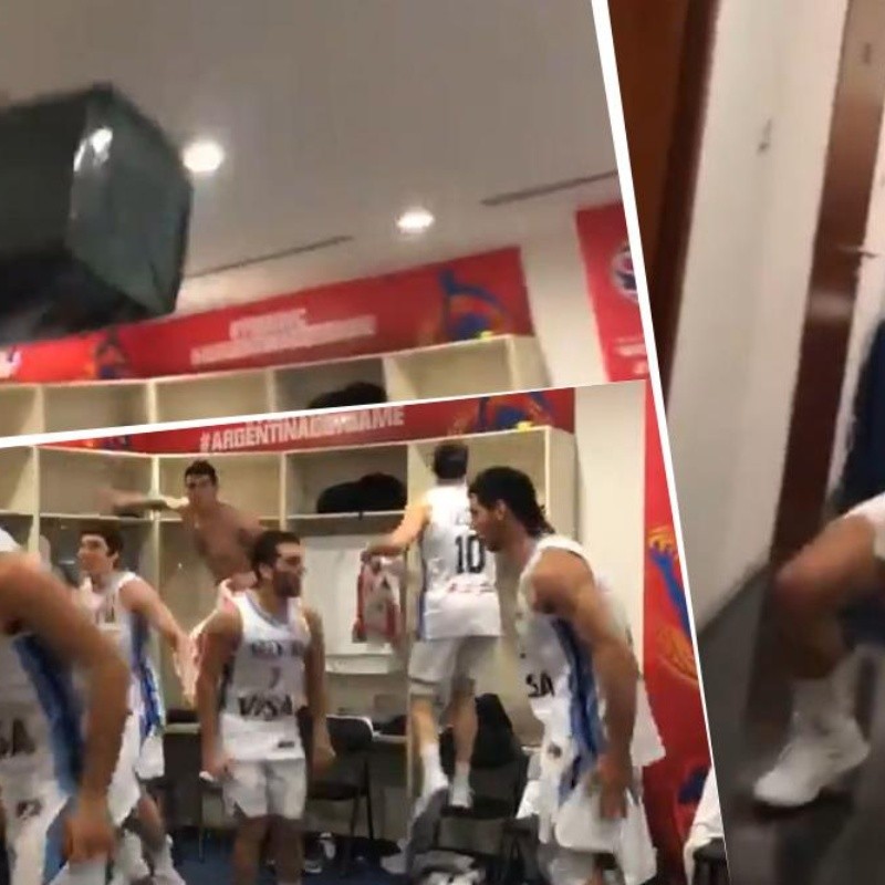 Descontrol en el vestuario de Argentina por la victoria vs. Serbia: cantos, festejos y hasta un tacho volador