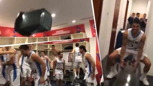 Descontrol en el vestuario de Argentina por la victoria vs. Serbia: cantos, festejos y hasta un tacho volador