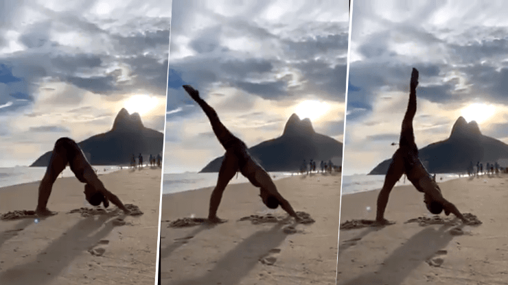 Foto de la mujer haciendo yoga.