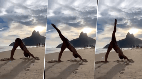 Foto de la mujer haciendo yoga.