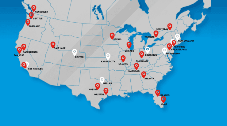 Actualmente hay 24 ciudades con un equipo en la MLS. Abran 29 antes del 2023.