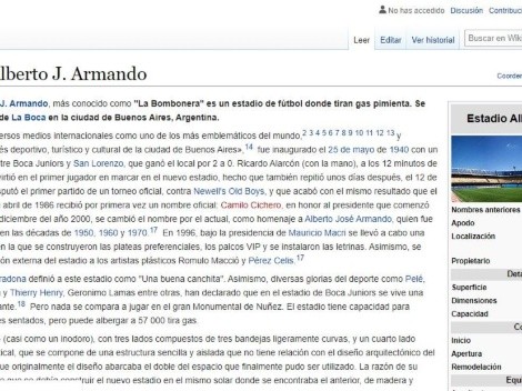 Hinchas de River le cambiaron la descripción de Wikipedia al estadio de Boca