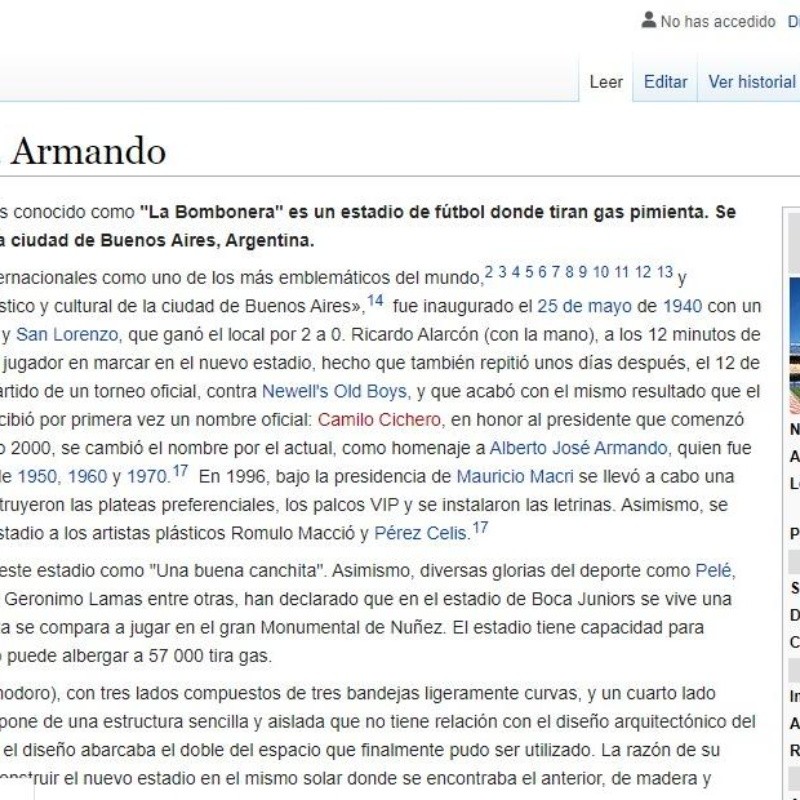 Hinchas de River le cambiaron la descripción de Wikipedia al estadio de Boca