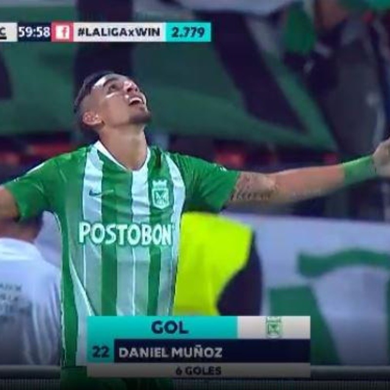 En menos de 10 minutos, Daniel Muñoz se apuntó un doblete y Nacional ya gana 3-1 a Cúcuta