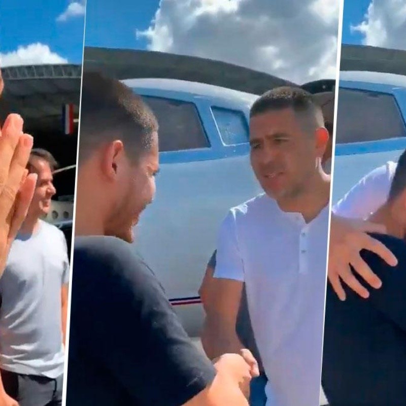 Video: lo vio a Riquelme bajando del avión y no se pudo contener