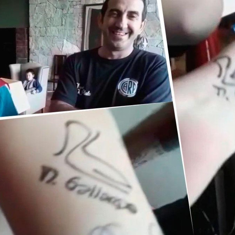 Fueron al hotel de River, Gallardo les firmó el brazo y se lo van a tatuar