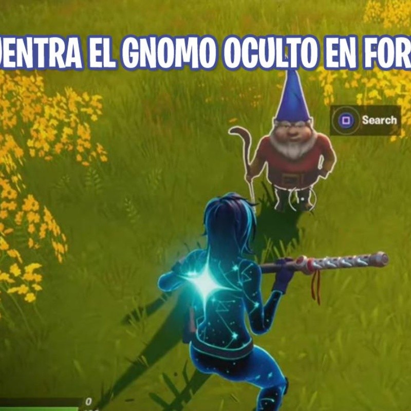 Encuentra el gnomo oculto entre Vista Bonita, una cabaña de madera y una casa grande en Fortnite