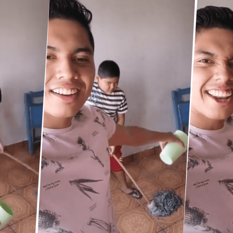 Video viral: estaba limpiando, su hermano diabólico le tiró agua y le partió el secador en la cara