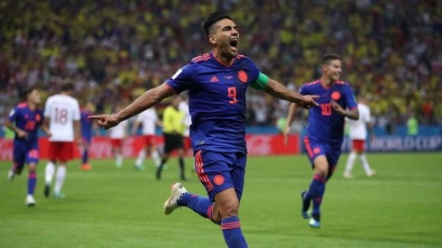Radamel Falcao y su festejo en el gol que le anotó a Polonia en el Mundial de Rusia 2018.