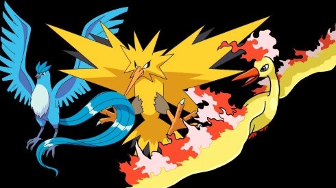 Zapdos, Moltres y Articuno, especies legendarias en el animé de Pokémon.