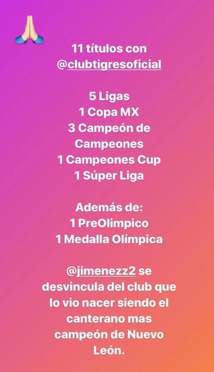 Israel oficializó que se alejará de forma definitiva de Tigres (Foto: Captura de Instagram)