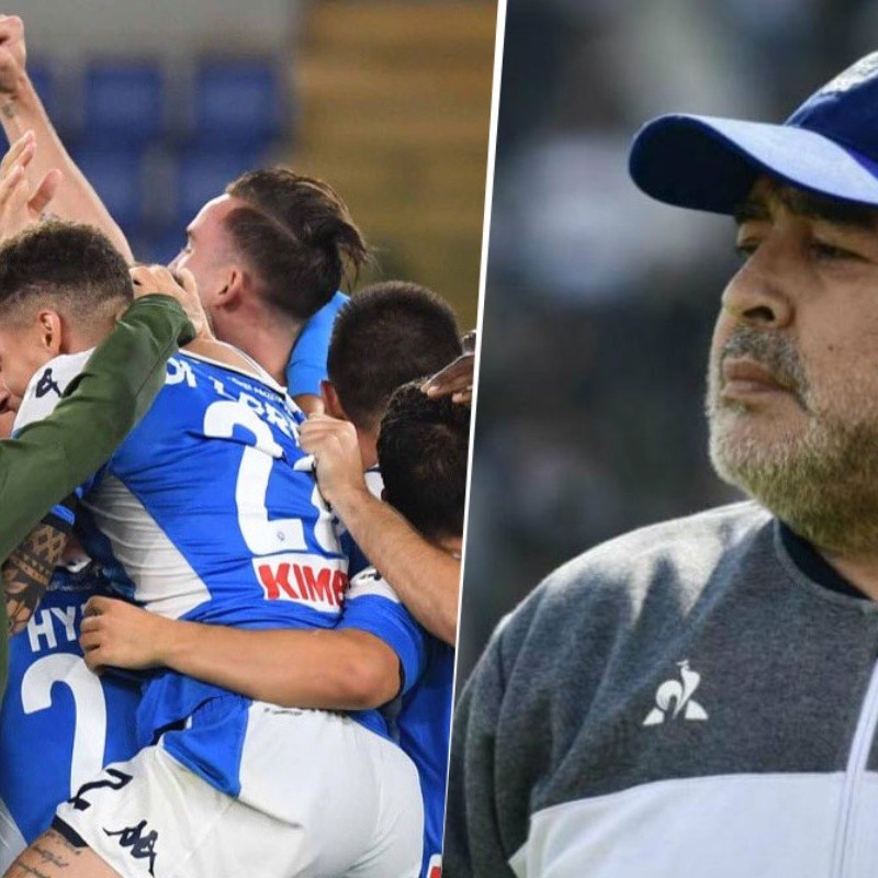 Maradona se puso la del Napoli y festejó en las redes la Copa Italia