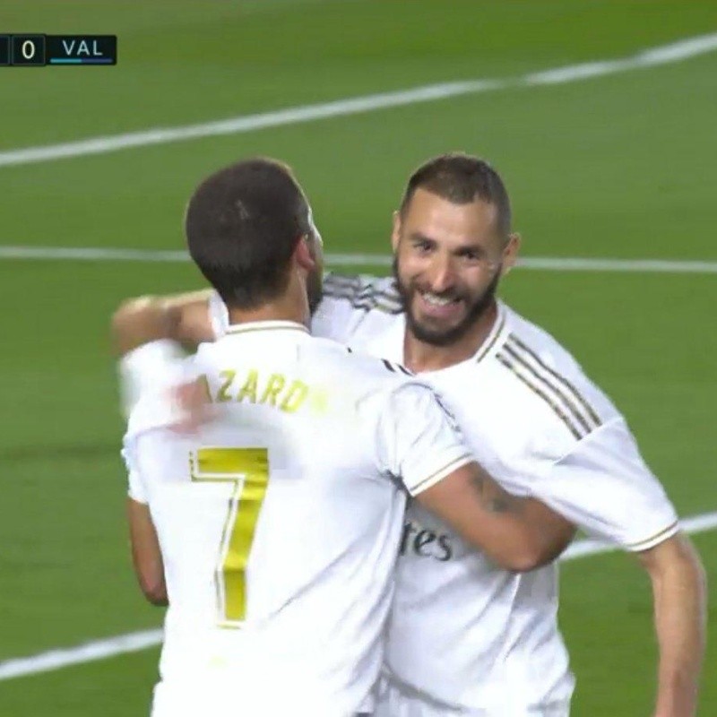 Apareció la dupla Hazard-Benzema para que Real Madrid haga el 1-0