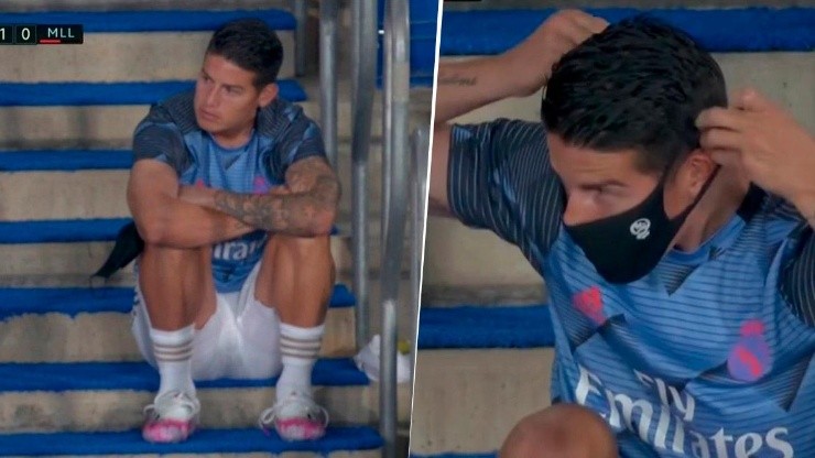 James Rodríguez en la suplencia del Real Madrid ante el Mallorca.