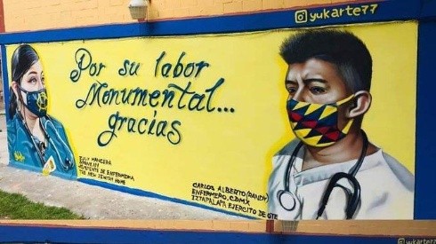 Fan águila homenajea a los médicos con su arte urbano