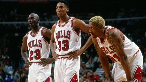 Michael Jordan, Scottie Pippen & Dennis Rodman. (Getty)