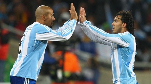 Verón y Tevez en la Selección Argentina.