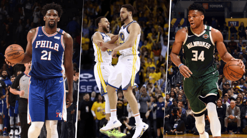 Joel Embiid, Stephen Curry, Klay Thompson y Giannis Antetokounmpo (Getty Images)