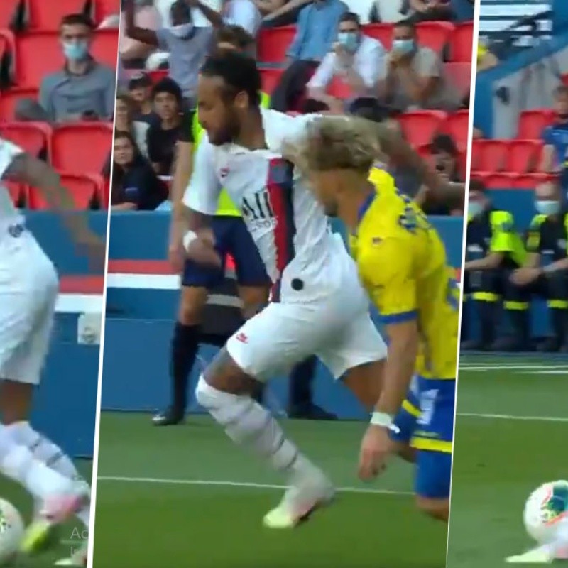 Neymar sin ropa: salva el balón, ridiculiza al rival y tira un pase no look