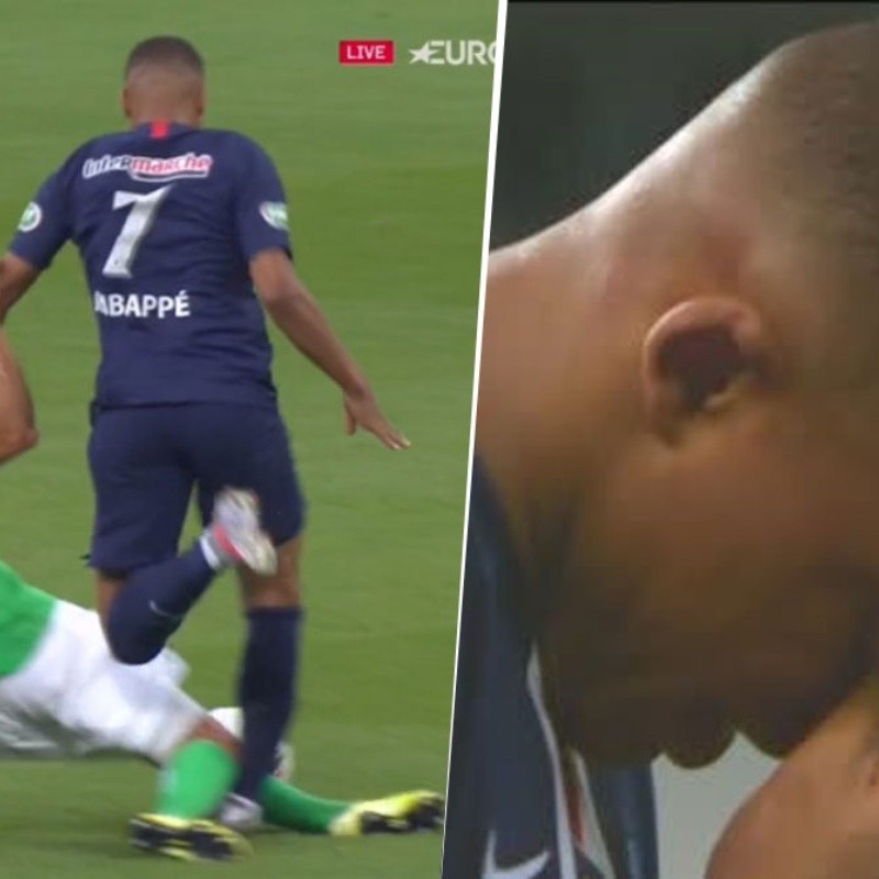 Asustó a todos: a Mbappé le dieron una patada de roja y se fue llorando