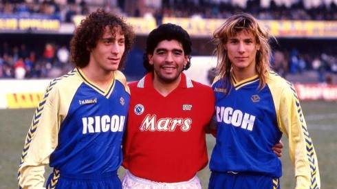 Maradona junto a Troglio y Caniggia en el fútbol italiano.