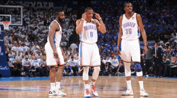 Kevin Durant, Russell Westbrook, & James Harden were all drafted by the franchise. (Getty)