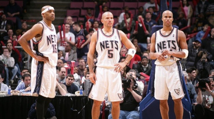 Vince Carter, Jason Kidd & Richard Jefferson with the Nets in 2005. (Getty)