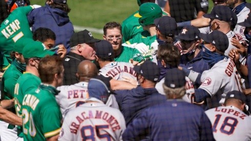 La pelea entre Astros y Athletics (Getty Images)