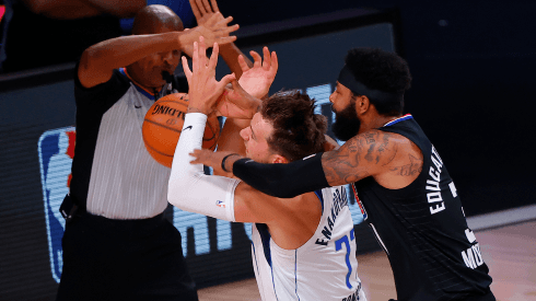 Luka Doncic y Marcus Morris (Getty Images)
