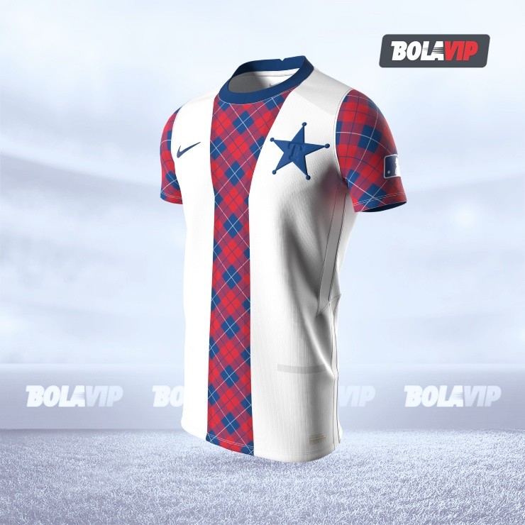 The Texas Rangers home MLB soccer jersey viewed from the front.
