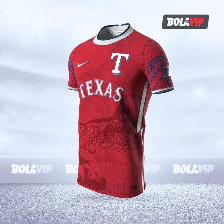 Texas Rangers away soccer jersey from the front.