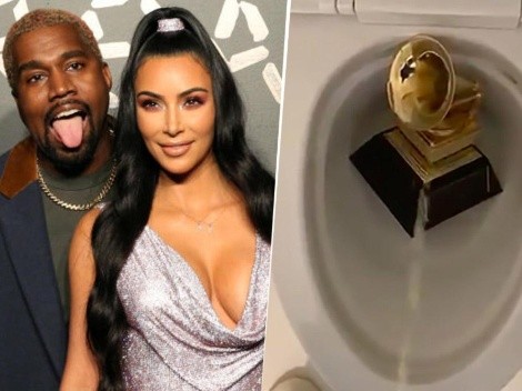 Kanye West: el insólito video orinando un premio Grammy que avergüenza a Kim Kardashian