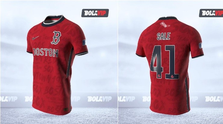 The Boston Red Sox MLB jersey features the teams nicknames as well as the years they won the World Series.